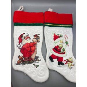 Vtg 80s Christmas Stockings Giordano Art Morehead Santa
